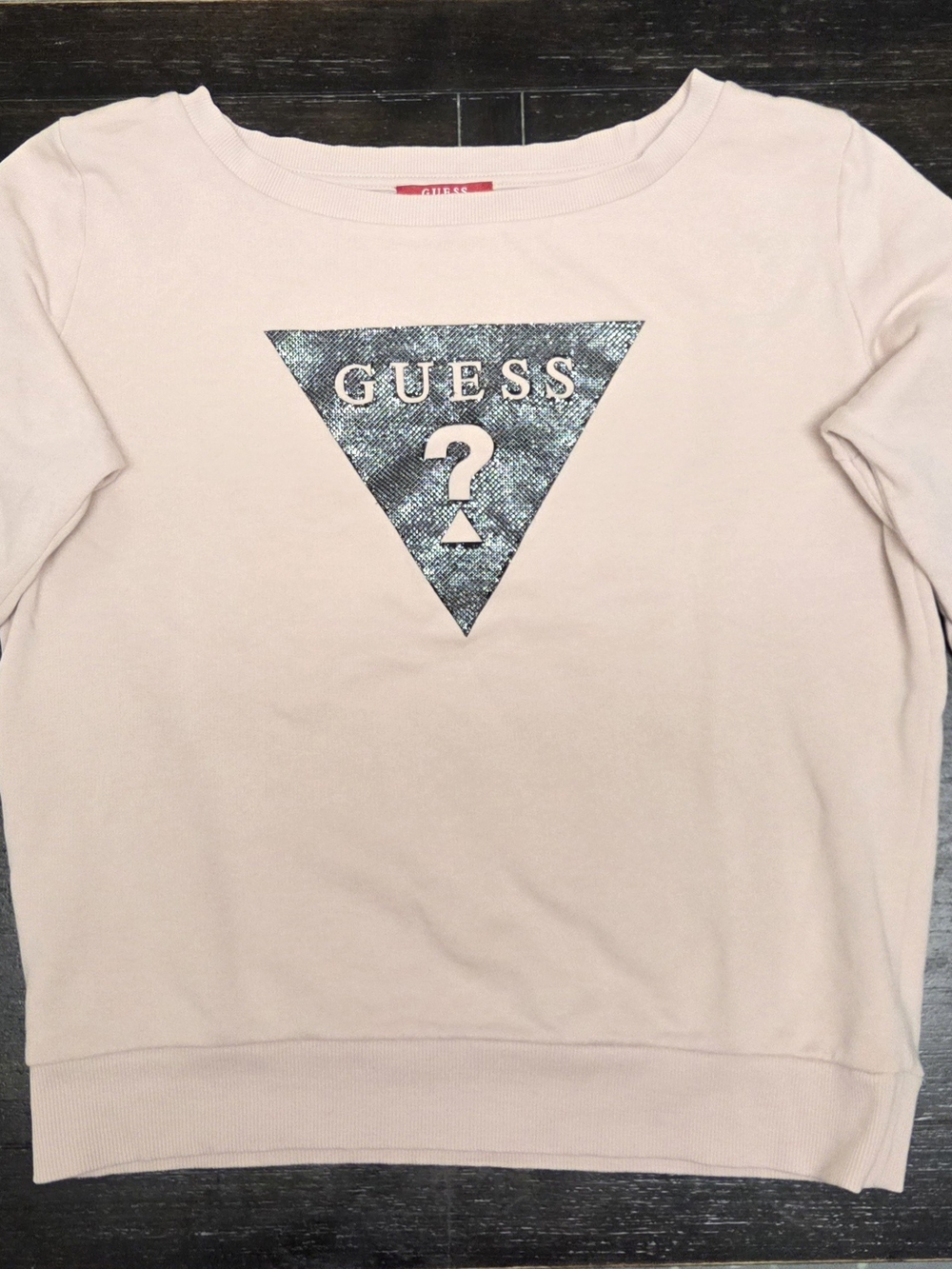 Guess Light Pink Crewneck with Glitter Triangle Logo